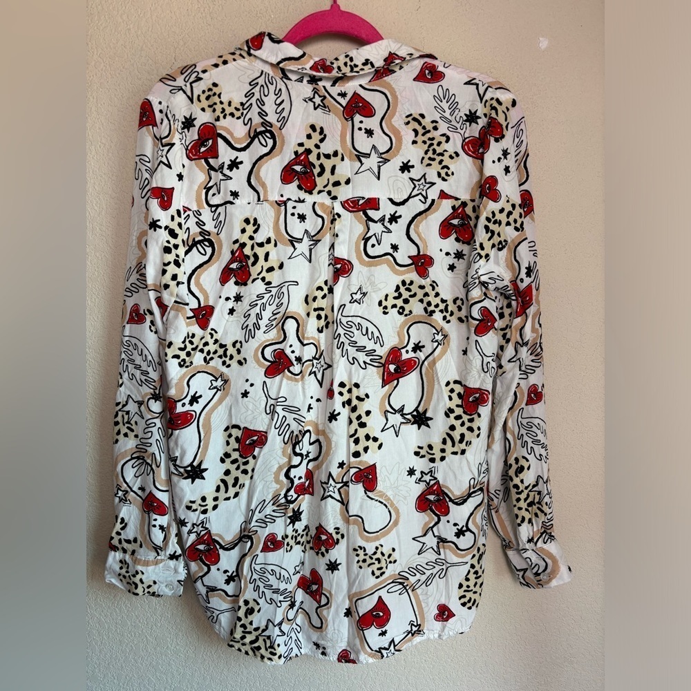 Milk & Honey Abstract Heart and Animal Print Button Down Pocketed Blouse M - Picture 7 of 9